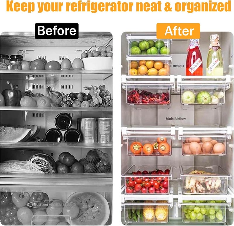 URALFA Fridge Drawer Organizer, Adjustable Refrigerator Drawers for Fruit and Vegetable, Pull Out with Handle, Shelf Holder Storage Box, Fit for Fridge Shelf Under 1.1" - Image 4